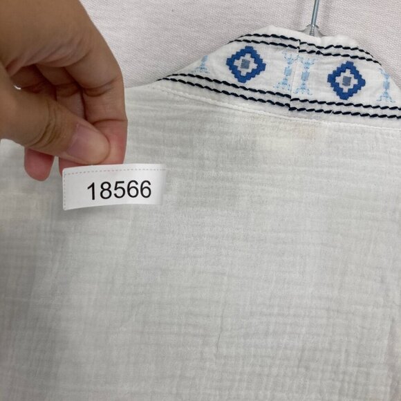 Cynthia Rowley White Blue Floral Embroidered Boho Open Front Duster Top 2X - Picture 9 of 9